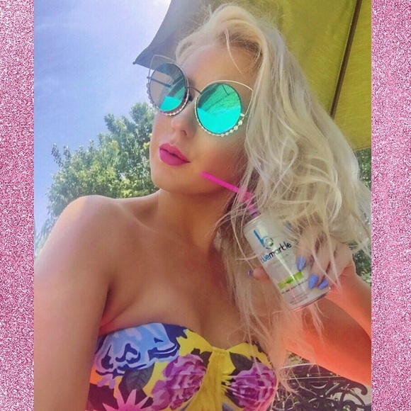 💕 PINK CRYSTAL RHINESTONE MIRRORED SUNGLASSES 💕 - Picture 5 of 5